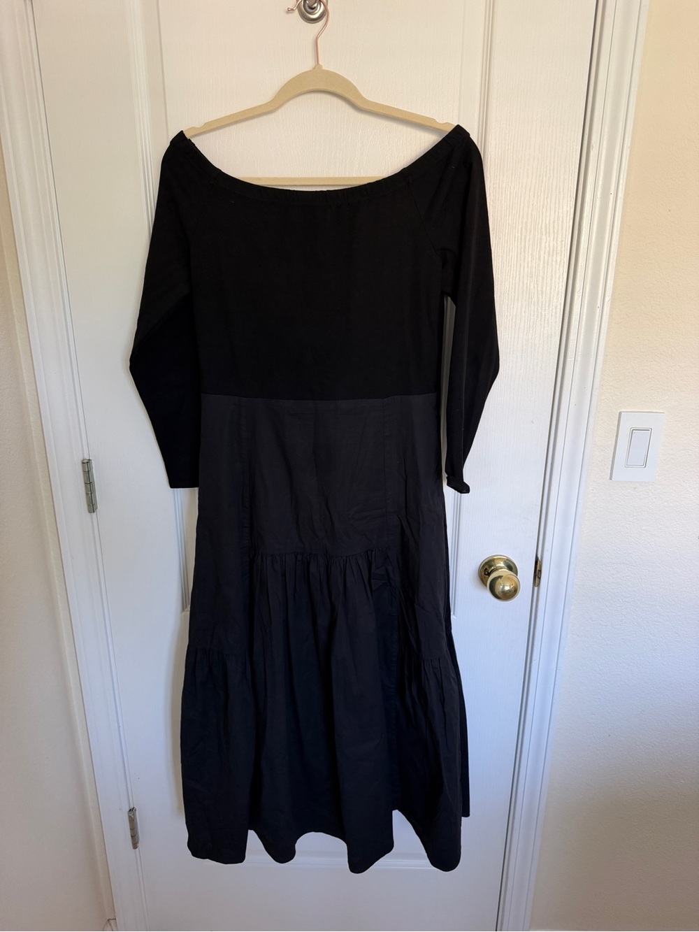 Tuckernuck Black Off-Shoulder Long Sleeve Tiered Dress